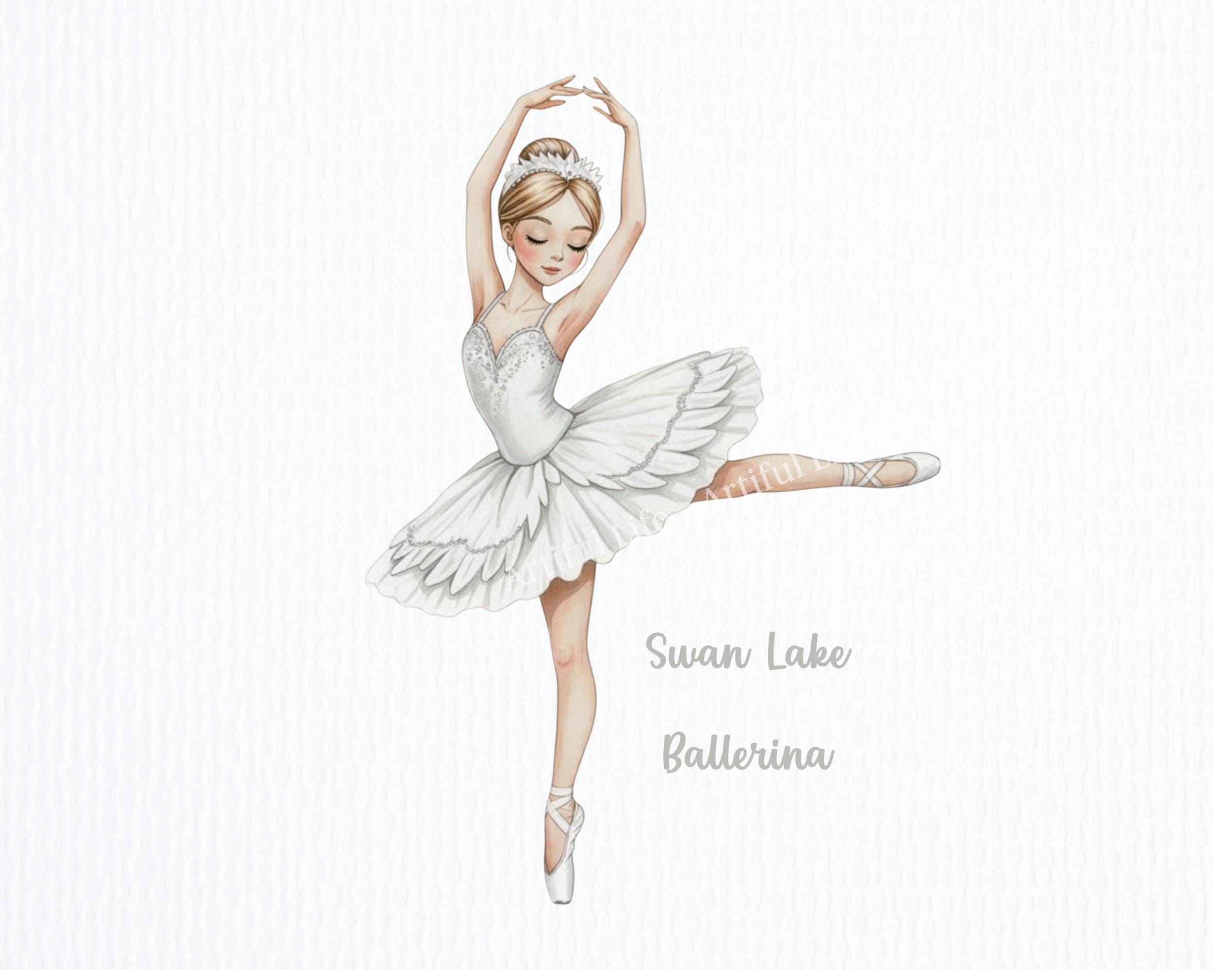 Watercolor Swan Lake Ballerina Clipart PNG | Ballet Clipart | Cute ...