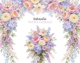 14 Pastel Floral Clipart Bundle | Watercolor Pastel Flowers PNG | Pastel Floral arrangements | Digital Download