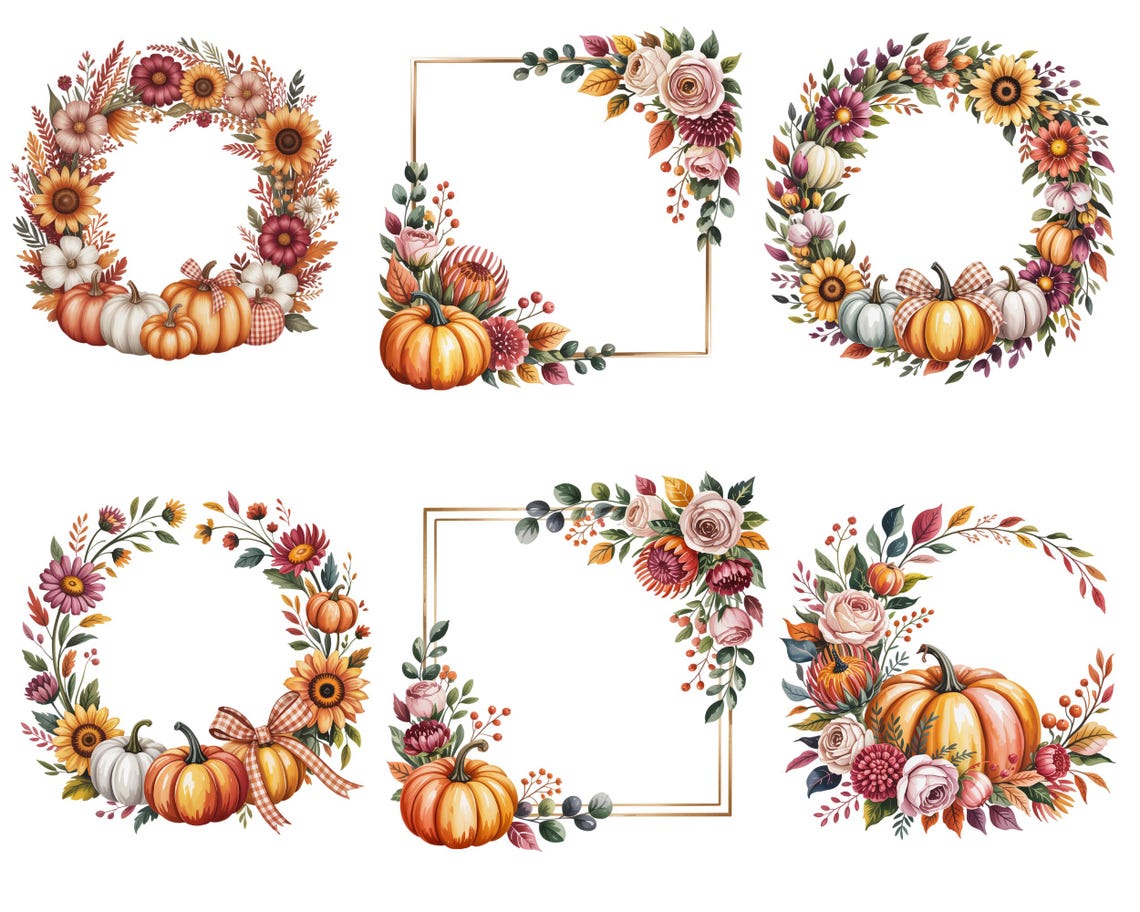 120 Watercolor Floral Pumpkin PNG | Autumn Clipart | Watercolor Pumpkin ...