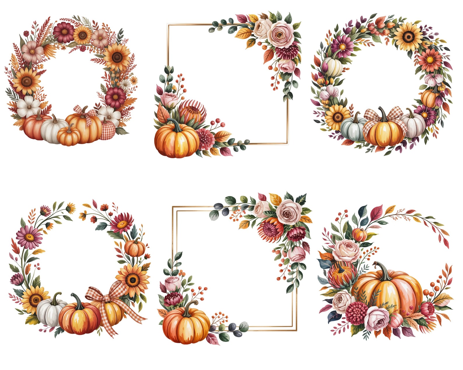 120 Watercolor Floral Pumpkin PNG | Autumn Clipart | Watercolor Pumpkin ...