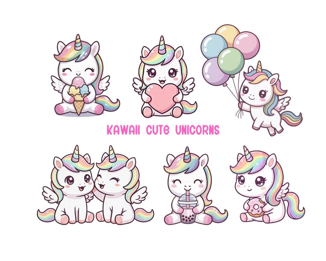 Pastel Kawaii Cute Unicorn Clipart PNG | Rainbow Unicorn | Rainbow Pony ...