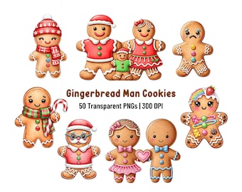 Netter Lebkuchen Mann Clipart | 50 PNG festliche Keks-Grafik | Urlaub Printables