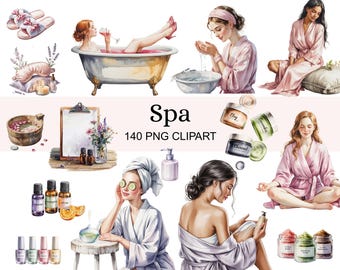 140 x Spa Clipart | Spa Day PNG Entspannung Self-Care Beauty Elements für Planer Einladungen | Aquarell Clipart bund | Digitaler Download