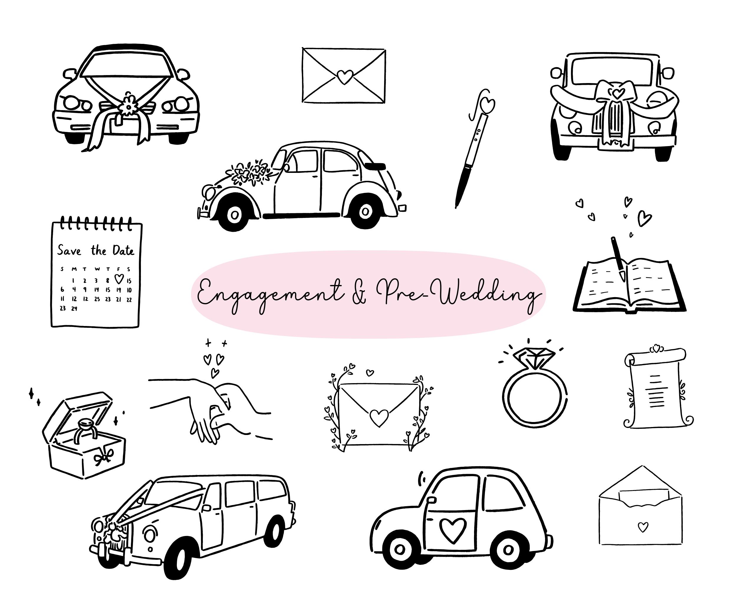 200 + Hand Drawn Wedding Icons SVG Bundle, Wedding Timeline Clipart ...