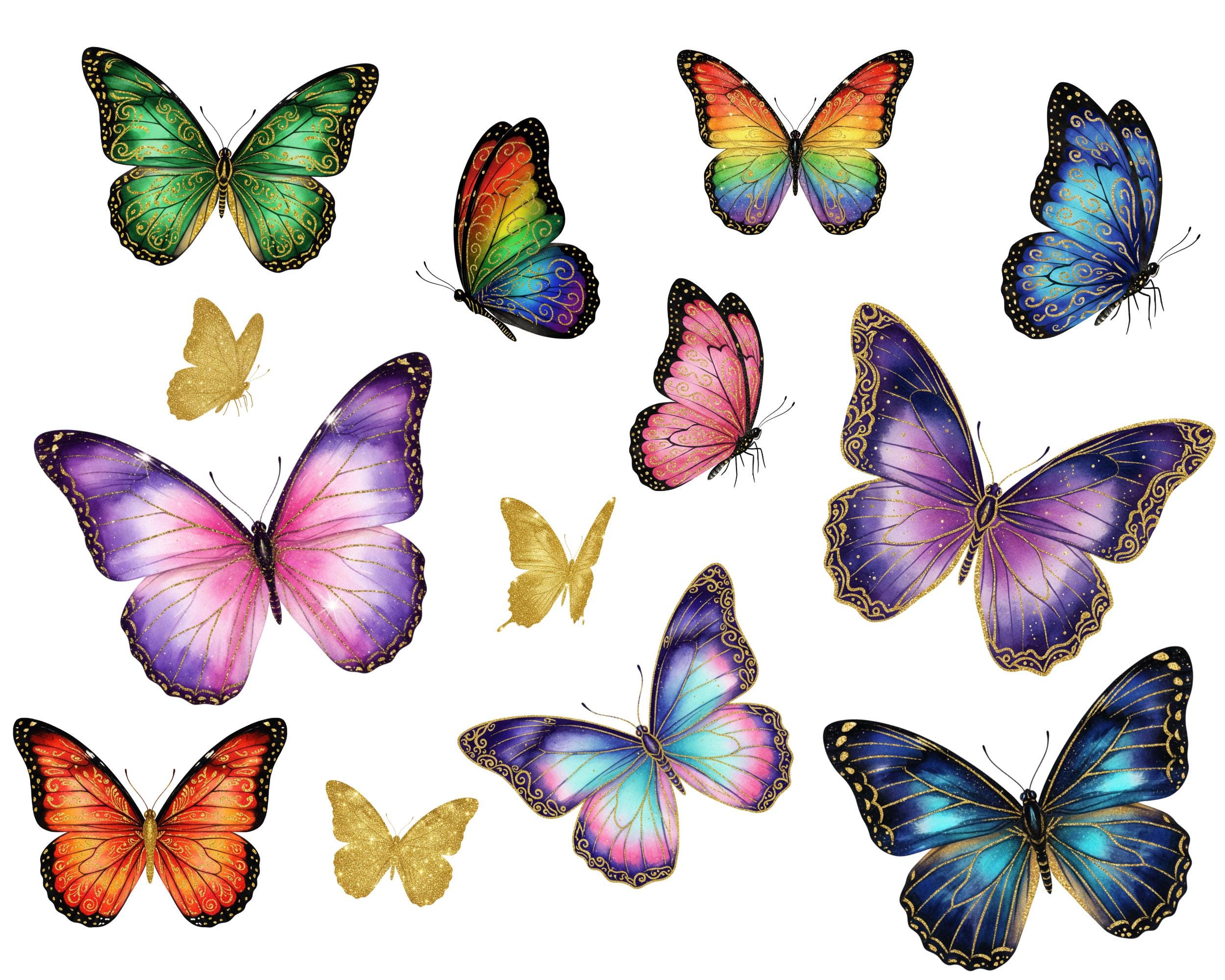 55 Watercolor Butterfly Clipart Bundle PNG | Gold Glitter Butterflies ...