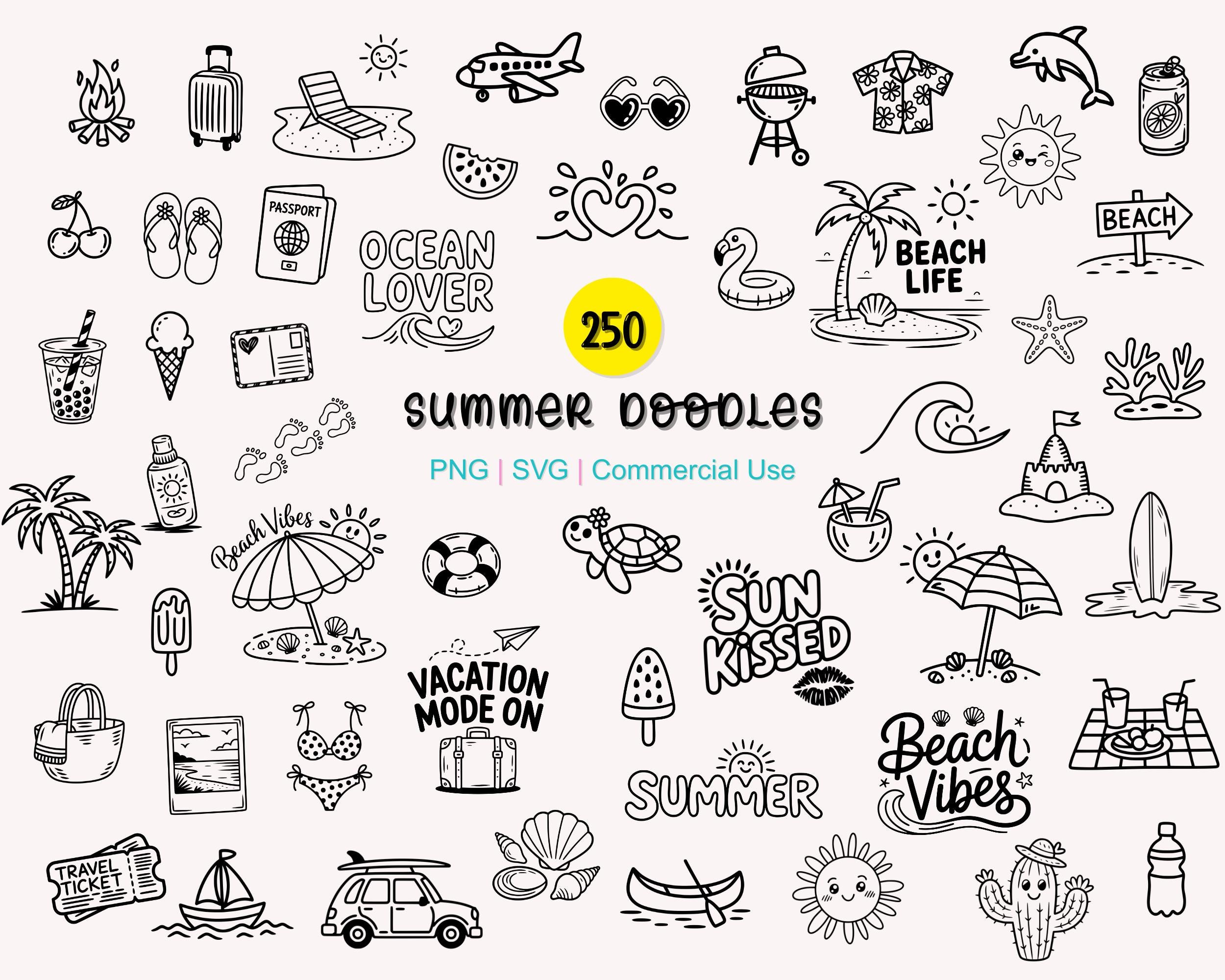 250 Summer Coastal SVG Bundle | Beach, Ocean, Handrawn Doodle Png Svg ...