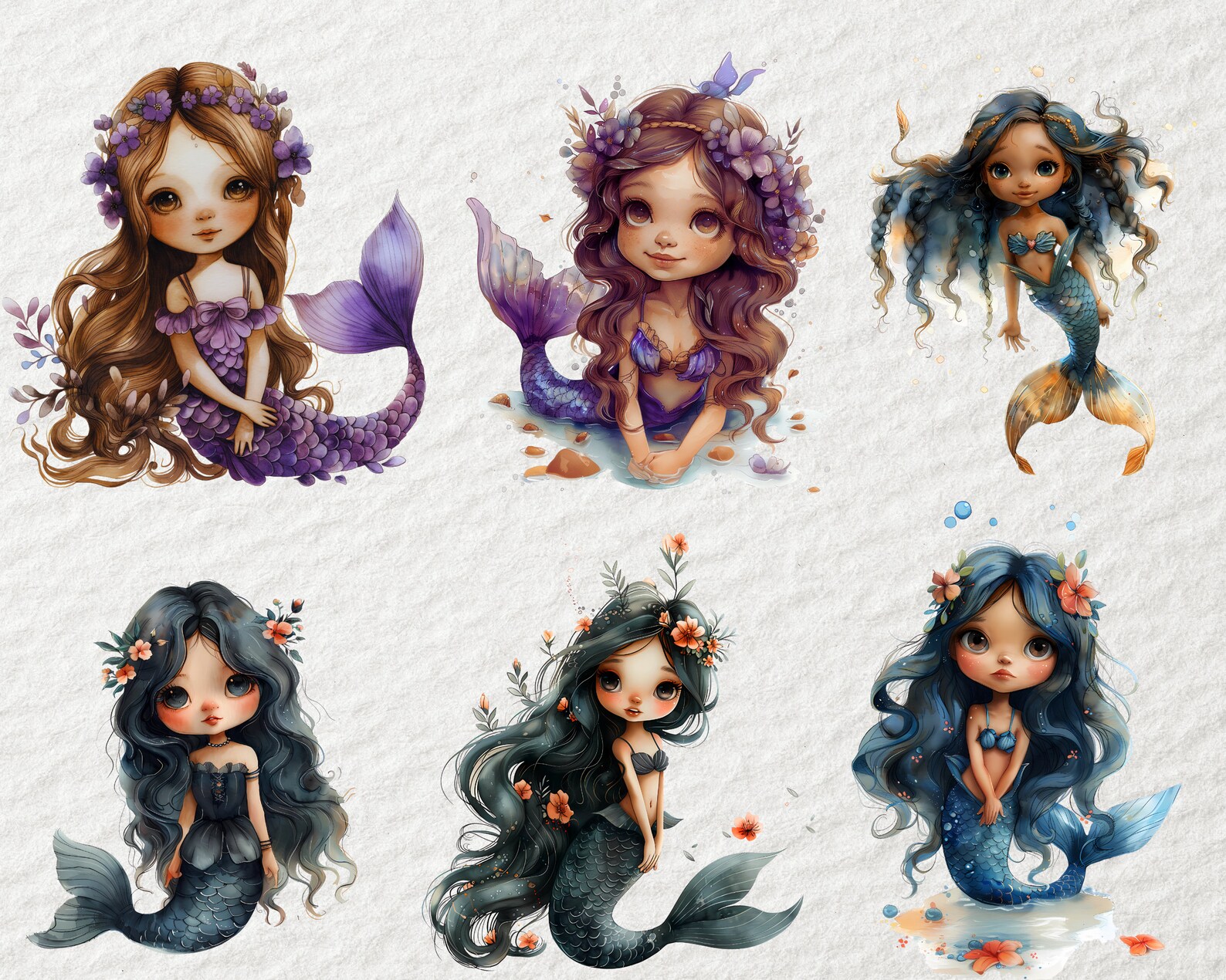 120+ Watercolor Mermaid Clipart Bundle |cute Mermaids PNG | Cute Sea ...