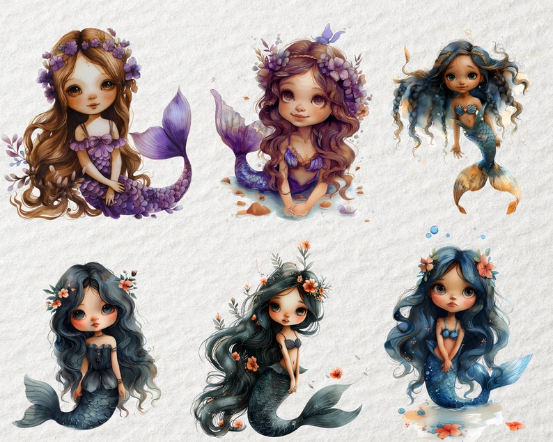 120+ Watercolor Mermaid Clipart Bundle |cute Mermaids PNG | Cute Sea ...