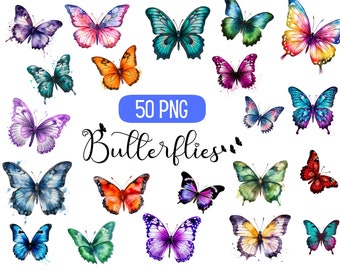 Butterfly Clipart Watercolor | 50 High Quality transparent png for Commercial Use | Instant Digital Download
