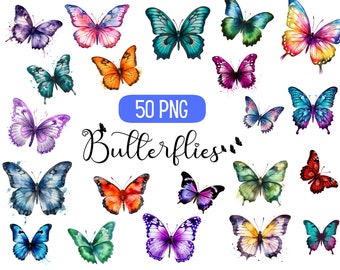 Schmetterling Clipart Aquarell | 50 hochwertige transparente png für die kommerzielle Nutzung | Sofortiger digitaler Download