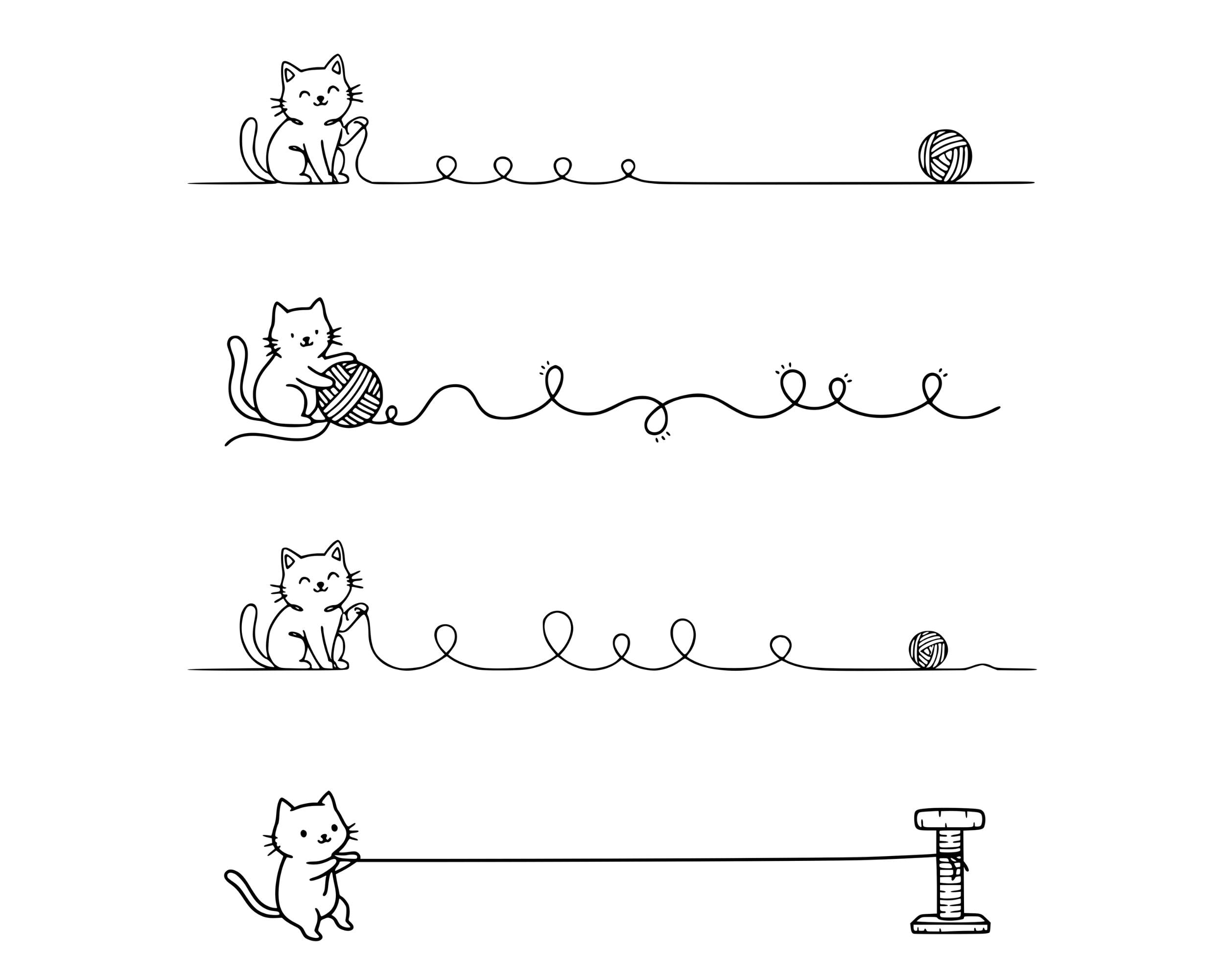 30 Cute Cats Line Divider SVG PNG Bundle, Line Divider | Design Element ...