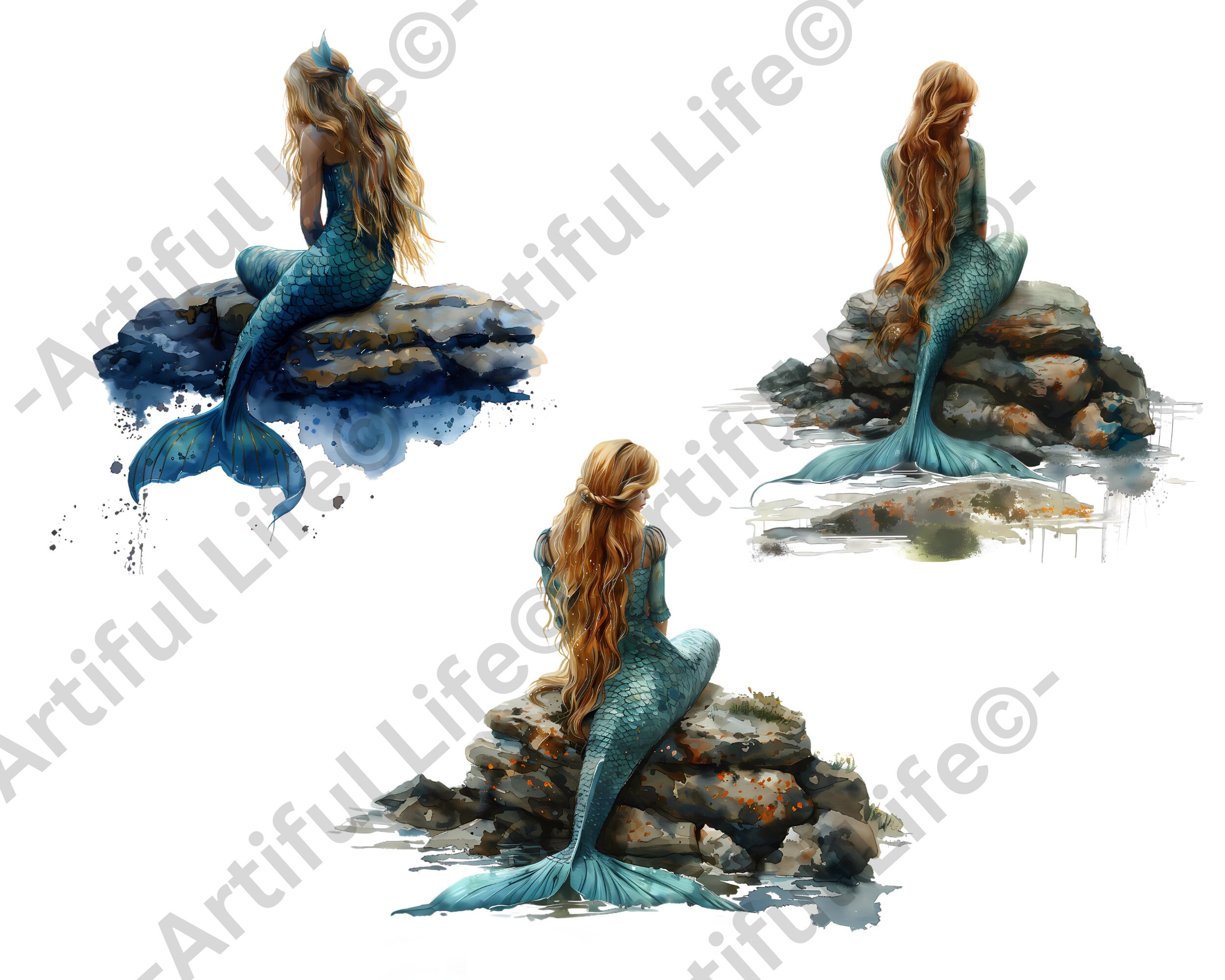 21 Watercolor Mermaid Clipart Bundle | Pretty Fashion Mermaids PNG ...