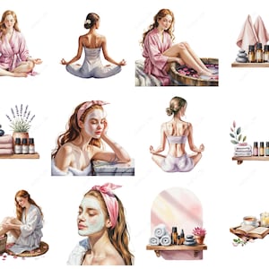 140 x Spa Clipart | Spa Day PNG Relaxation Self-Care Beauty Elements for Planner Invitations | Watercolor Clipart bundle | Digital Download image 2