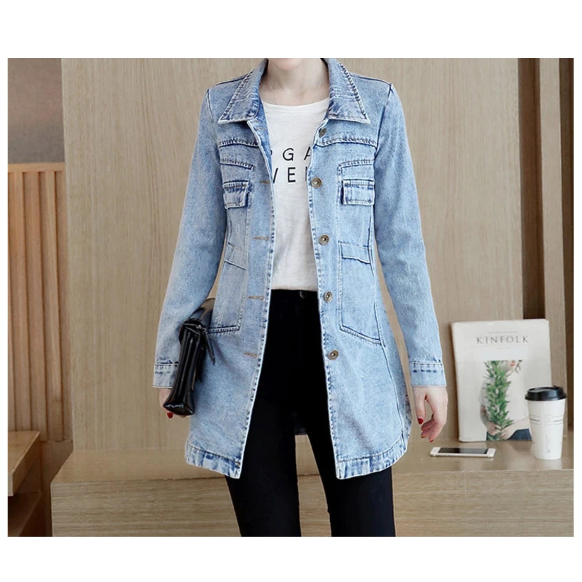 Korean Elegant Fashion Dark and Light Blue Denim Jackets - Etsy