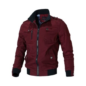 Maroon Slim Fit Bomber Jacket Men, Military Tactical Jacket, Windbreaker Jacket Coat, Winter Spring Autumn Hot Outwear,  Plus Size S-4XL