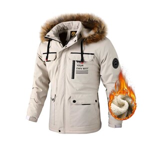 Winter Hooded Windbreaker Fleece Warm Thick Parkas Men, Autumn Hooded Fur Collar, Windproof Parka Jacket Coat , Fall Plus Size Jacket M-4XL