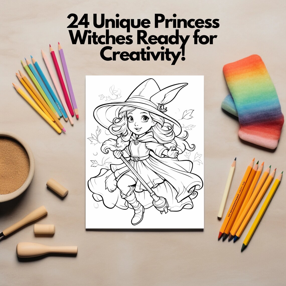 24 Printable Halloween Coloring Pages Bundle Princess Witches Coloring