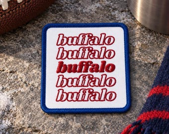 Repeated Buffalo Text Patch, Bills Football Iron On or Sew On