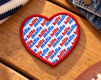 Repeated Bills Mafia Heart Patch, Buffalo Football Iron On or Sew On