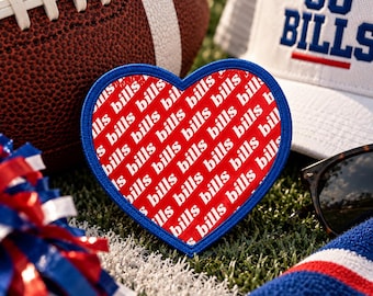Repeated Bills Heart Patch, Buffalo Football Iron On or Sew On
