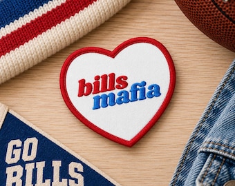Buffalo Bills Heart Iron-On Sew-On Patch, Embroidered Twill (26/74 Polyester/Cotton)