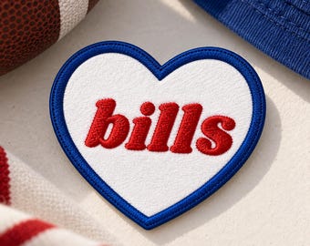 Bills Heart Embroidered Patch, Buffalo Football Iron On or Sew On