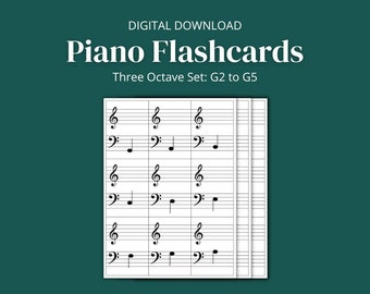 Grand Staff Piano Music Flashcards (Three Octave Set) - Printable PDF