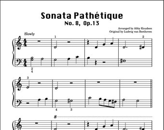 PRIMER LEVEL Sonata Pathétique | Easy Beethoven Piano Sheet Music - Printable PDF