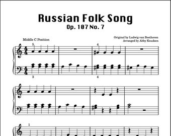 PRIMER LEVEL Russian Folk Song | Easy Beginner Beethoven Piano Sheet Music - Printable PDF