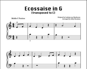 PRIMER LEVEL Ecossaise in G (transposed to C) | Easy Beethoven Piano Sheet Music - Printable PDF