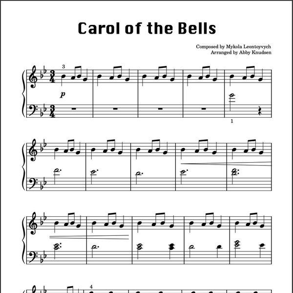 Carol of the Bells | Easy Christmas Piano Sheet Music - Printable PDF