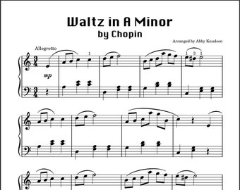 SIMPLIFIED Waltz in A Minor by Chopin | Easy Piano Sheet Music - Printable PDF