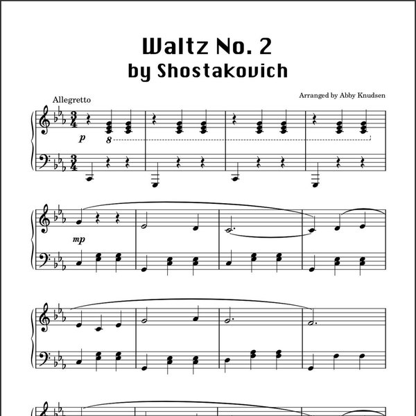 La valse n° 2 SIMPLIFIÉE de Chostakovitch | Partitions pour piano - PDF imprimable