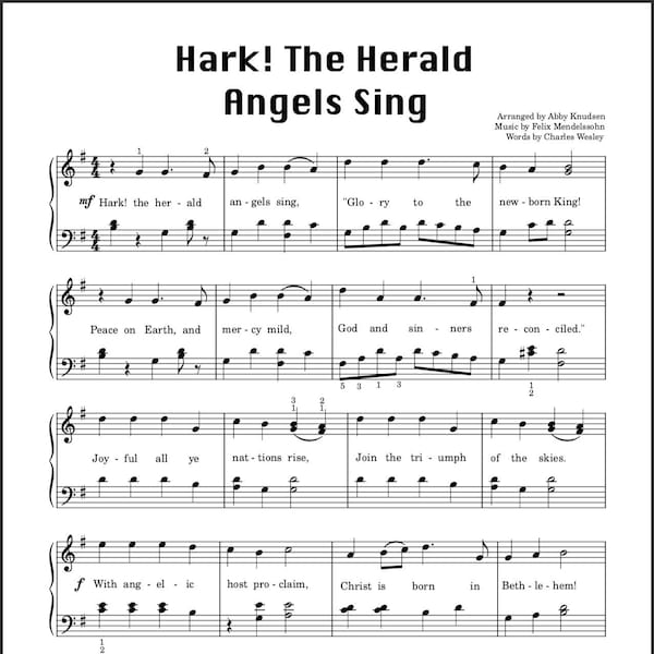 Hark! The Herald Angels Sing | Easy Christmas Piano Sheet Music - Printable PDF