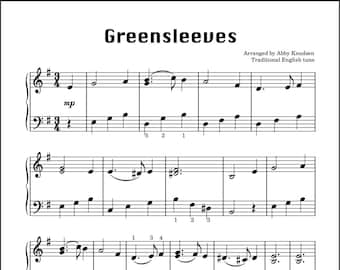 Greensleeves / Partitura fácil para piano de Navidad - PDF imprimible