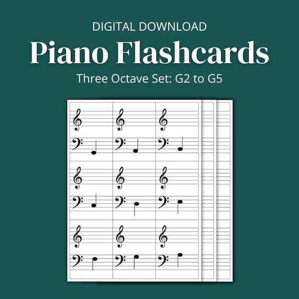 Grand Staff Piano Music Flashcards (Three Octave Set) - Printable PDF