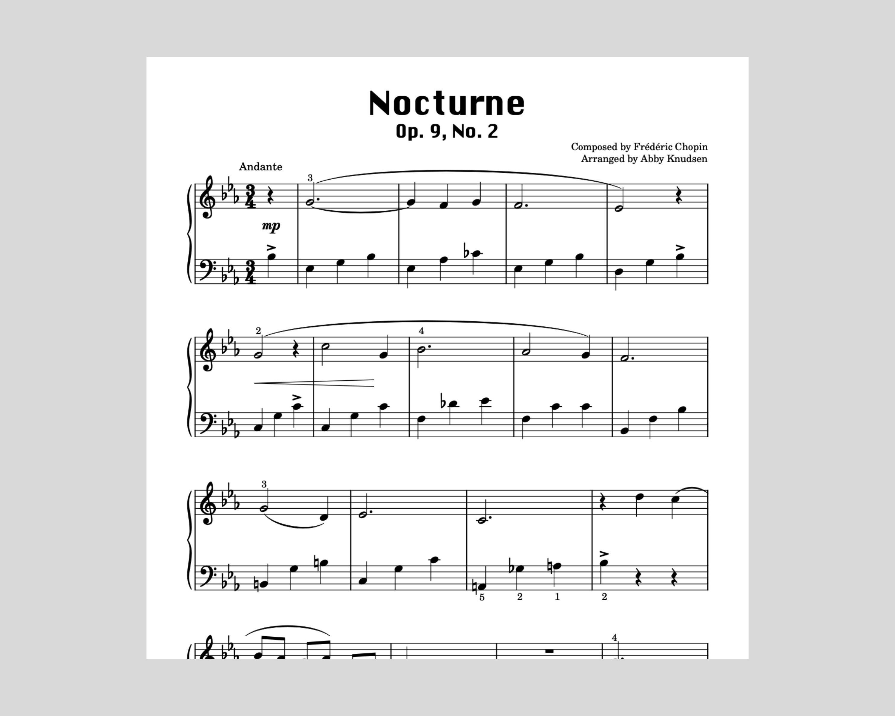 SIMPLIFIED Nocturne Op. 9, No. 2 | Chopin Easy Piano Sheet
