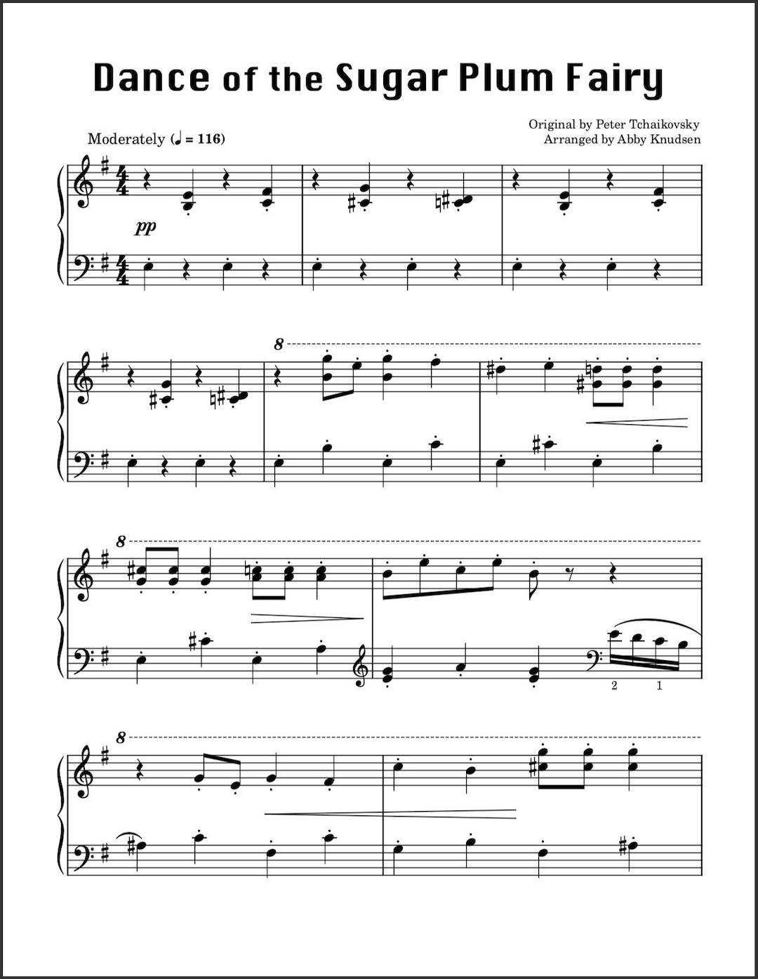 SIMPLIFIED Dance of the Sugar Plum Fairy Piano Sheet Music Etsy