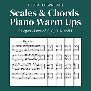 Scales and Chords Piano Warm Ups (Keys of C, G, D, A, and E) - Printable PDF