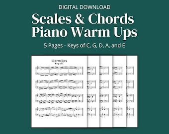 Scales and Chords Piano Warm Ups (Keys of C, G, D, A, and E) - Printable PDF