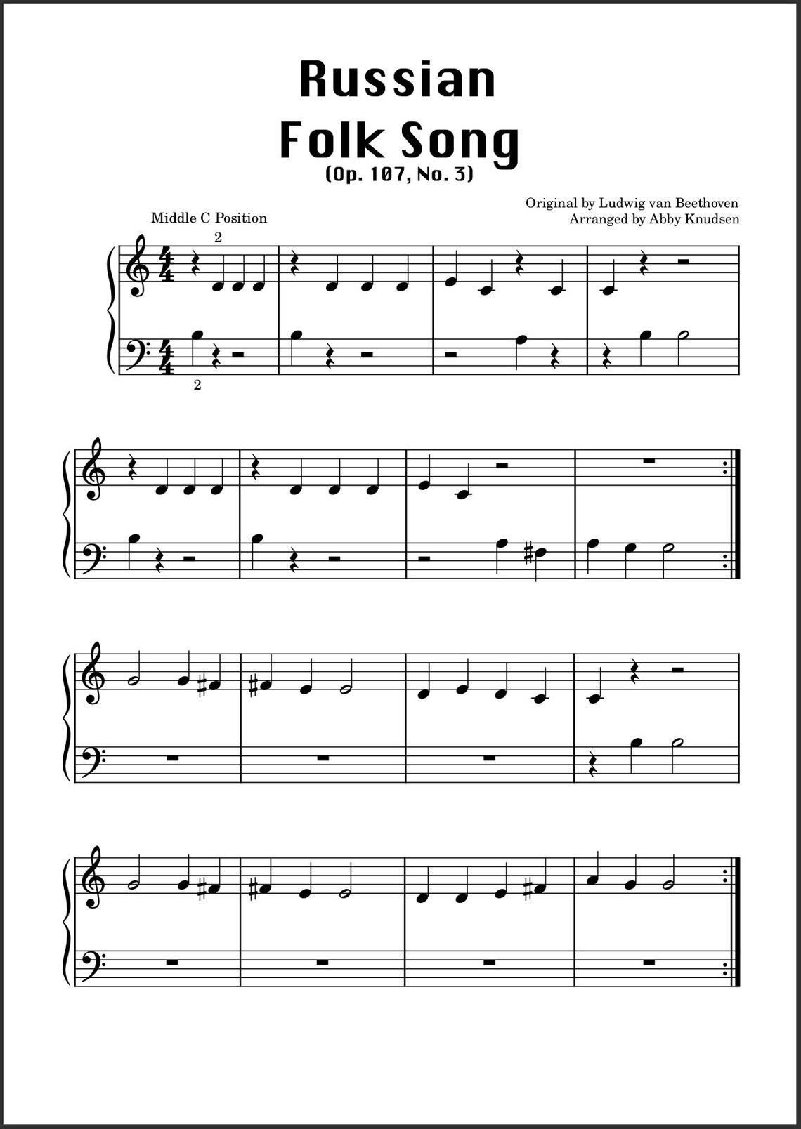 Primer Level Beethoven Set Easy Piano Sheet Music Printable PDF - Etsy