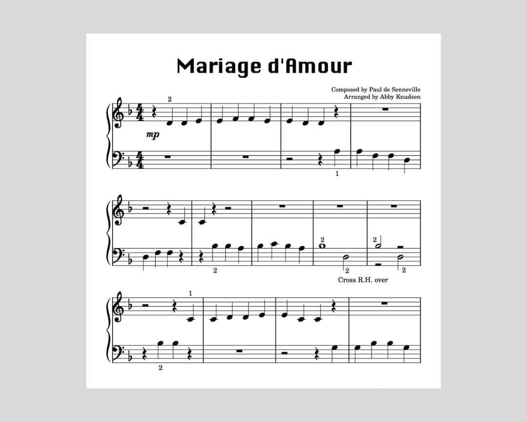 BEGINNER Mariage D'amour | Easy Piano Sheet Music - Printable PDF - Etsy