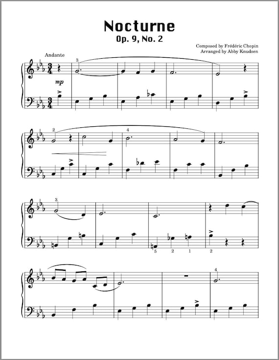 SIMPLIFIED Nocturne Op. 9, No. 2 | Chopin Easy Piano Sheet