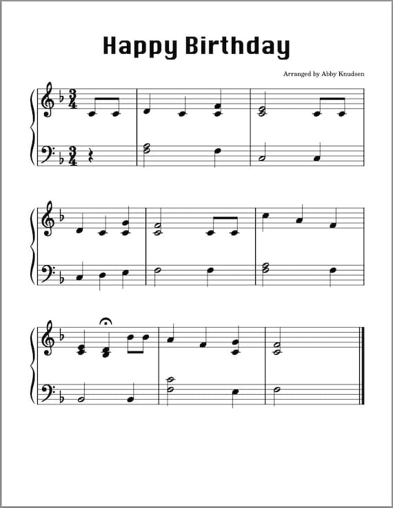 ハッピーバースデー | 簡単ピアノ楽譜 - 印刷可能なPDF - Etsy 日本
