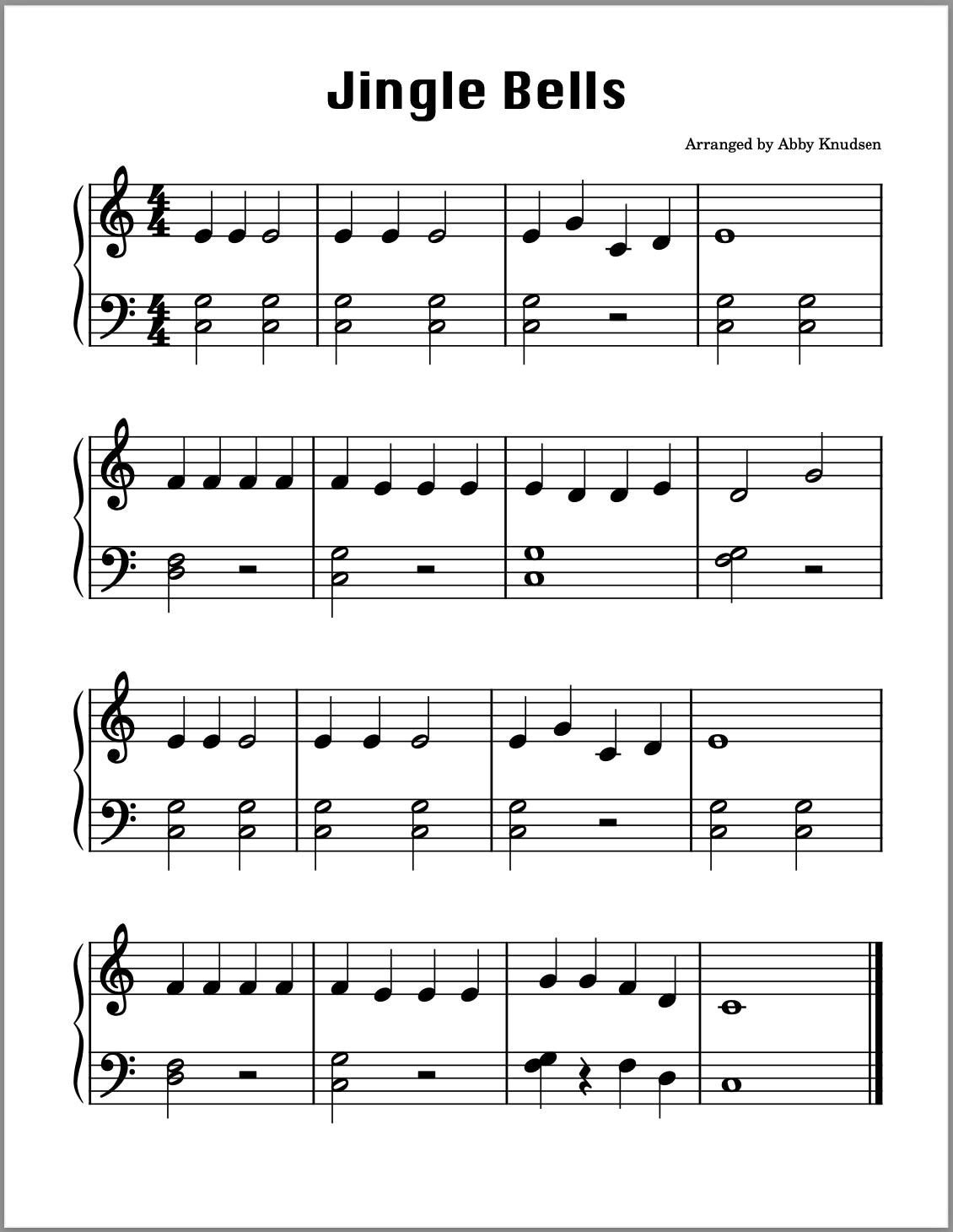 PRIMER LEVEL Jingle Bells | Easy Christmas Piano Sheet Music - Printable  PDF - Etsy, image size:1130x1460