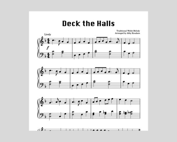 Deck the Halls Easy Christmas Piano Sheet Music Printable PDF Etsy