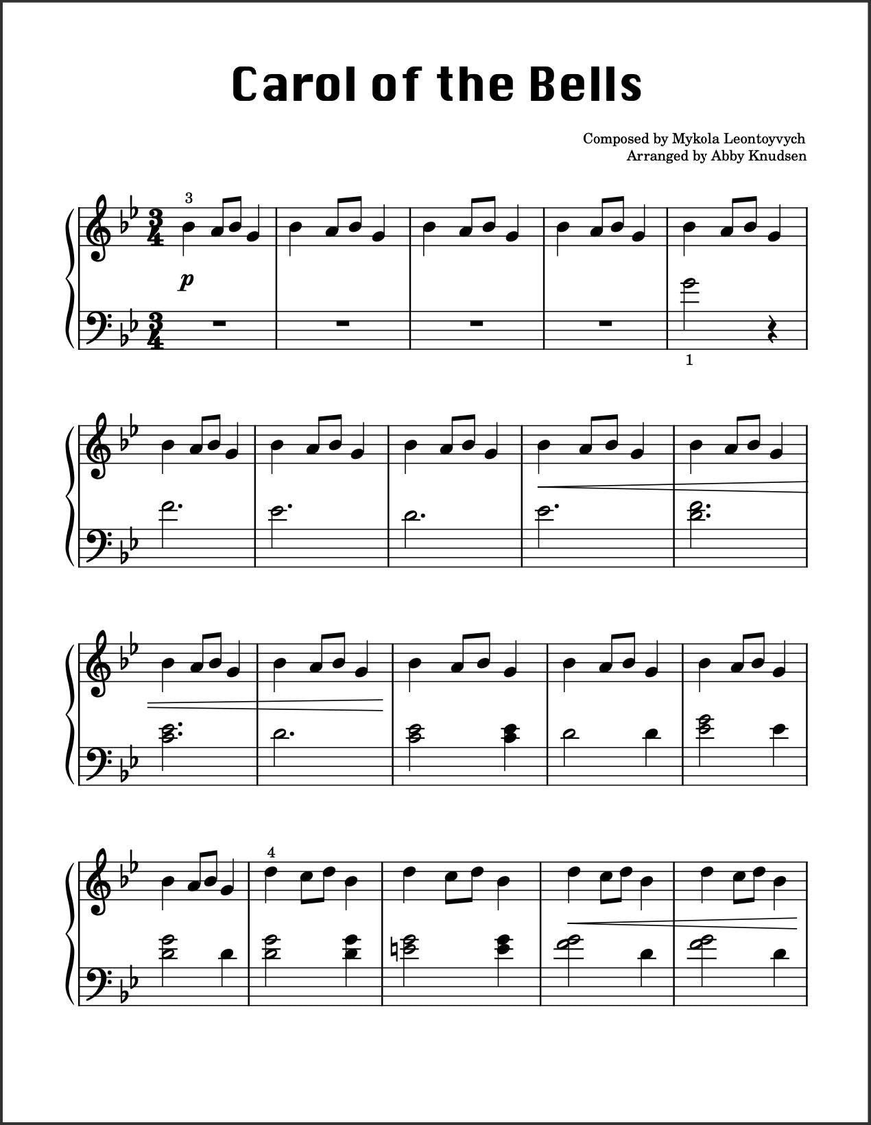 Easy carol of the bells piano discount