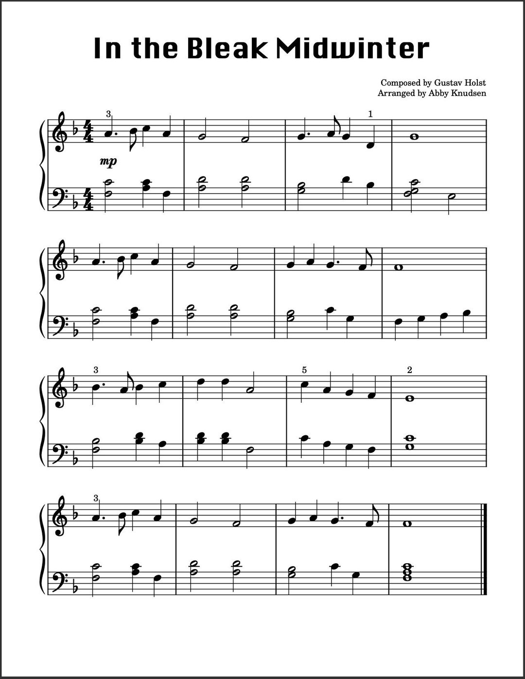 In the bleak on sale midwinter piano easy