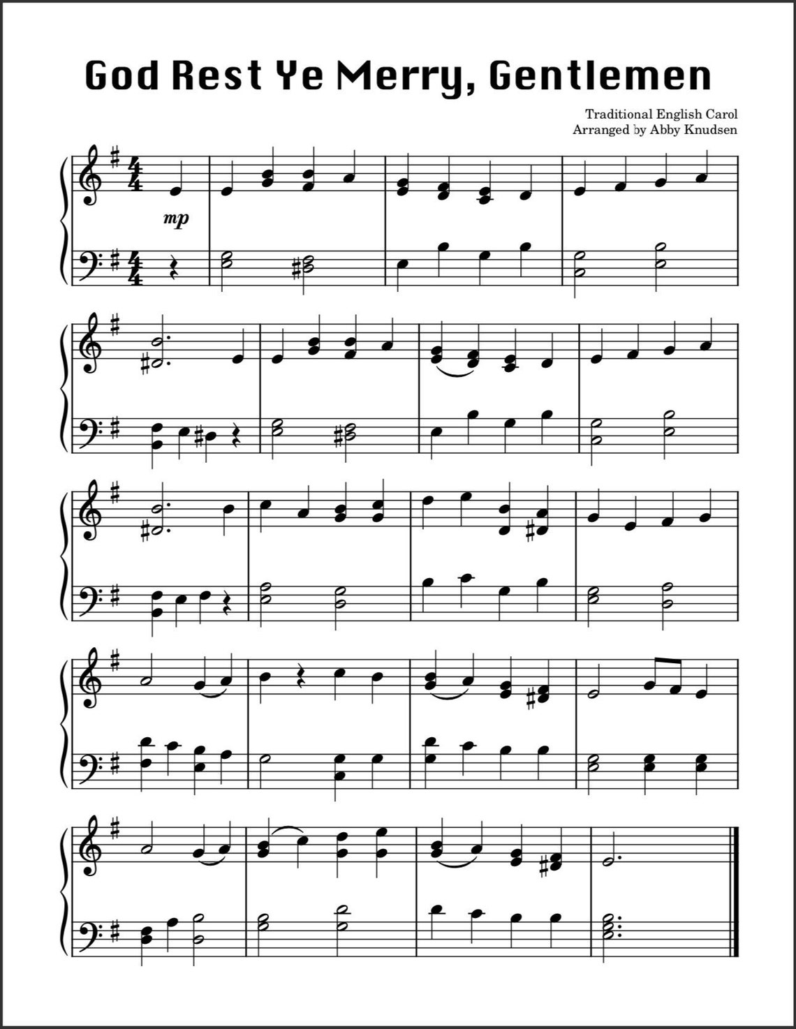God Rest Ye Merry, Gentlemen | Easy Christmas Piano Sheet Music ...