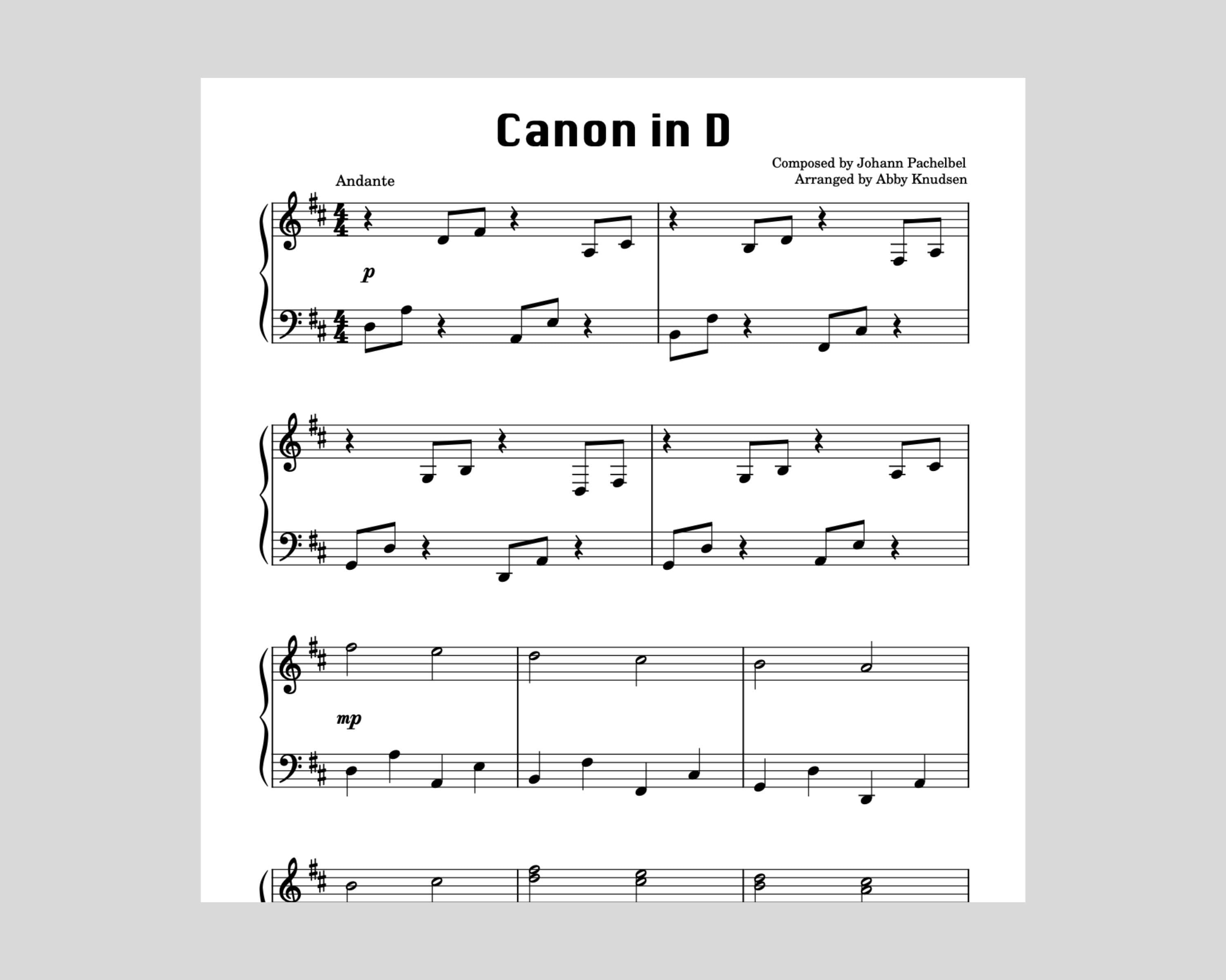 SIMPLIFIED Canon in D | Easy Piano Sheet Music - Printable PDF